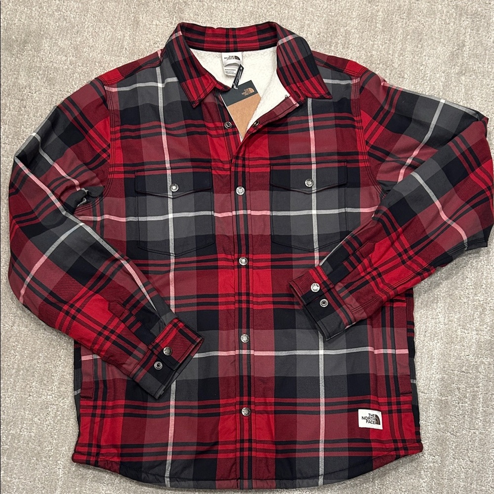 The North Face Men's Red and Black Plaid Shirt